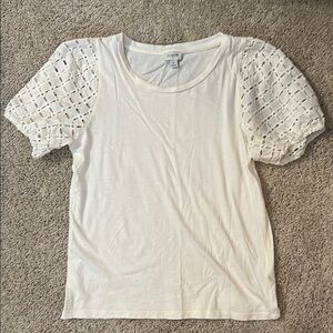 J. Crew White Cropped Ruffled T-Shirt